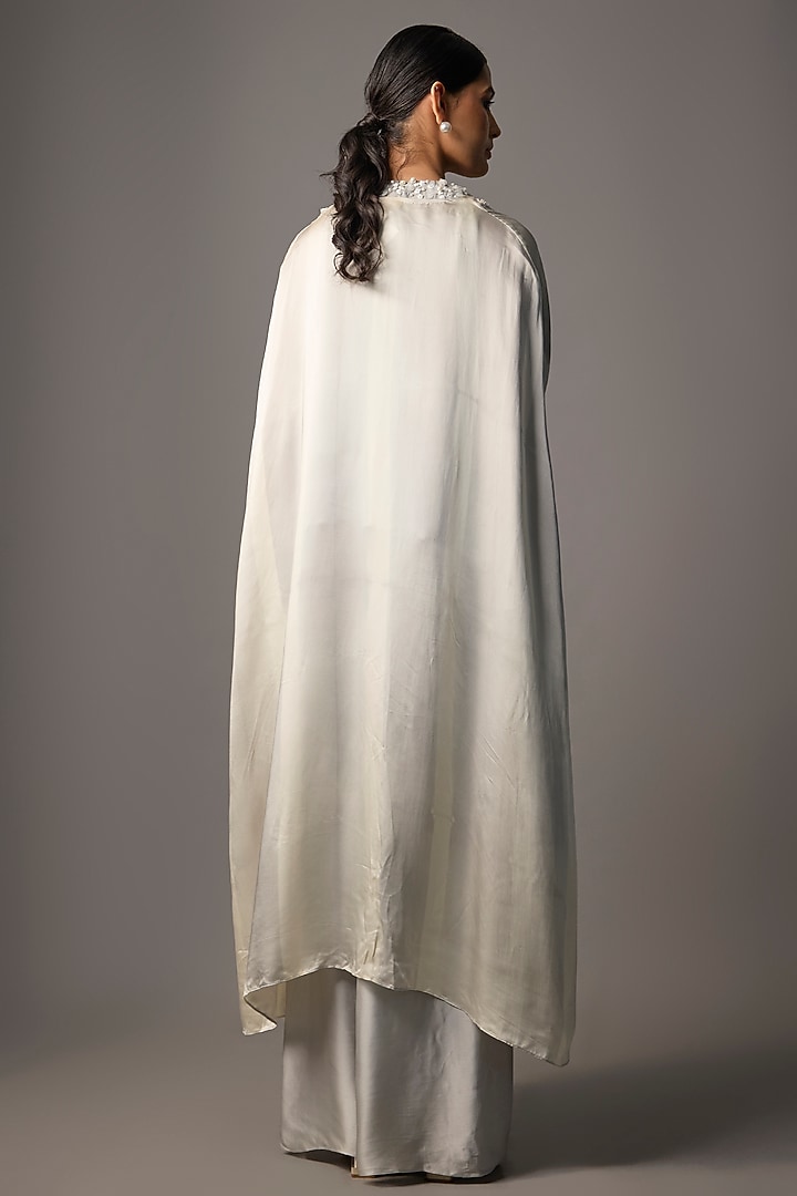 Light Grey Blended Satin Cape Set by Dilnaz Karbhary at Pernia's Pop Up Shop