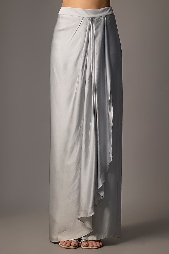 Light Grey Blended Satin Cape Set by Dilnaz Karbhary at Pernia's Pop Up Shop