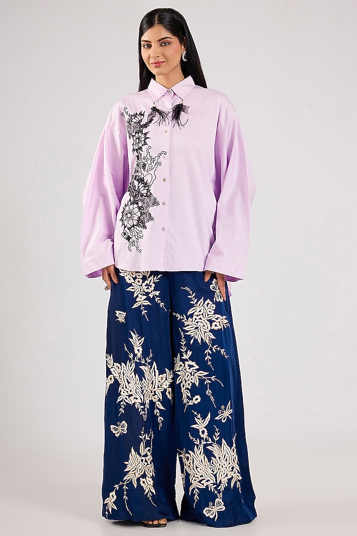 Lilac Blended Cotton Cutwork Embroidered Shirt by Dilnaz Karbhary at Pernia's Pop Up Shop