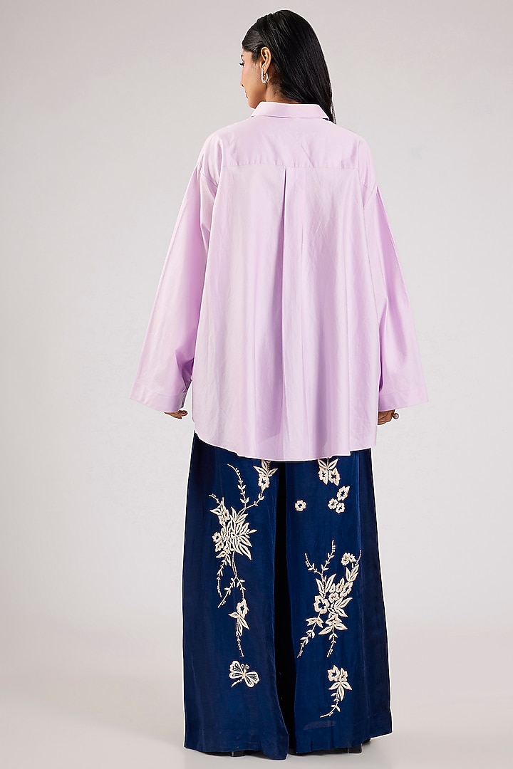 Lilac Blended Cotton Cutwork Embroidered Shirt by Dilnaz Karbhary at Pernia's Pop Up Shop