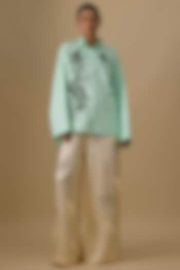 Aqua Cotton Embroidered Shirt by Dilnaz Karbhary at Pernia's Pop Up Shop