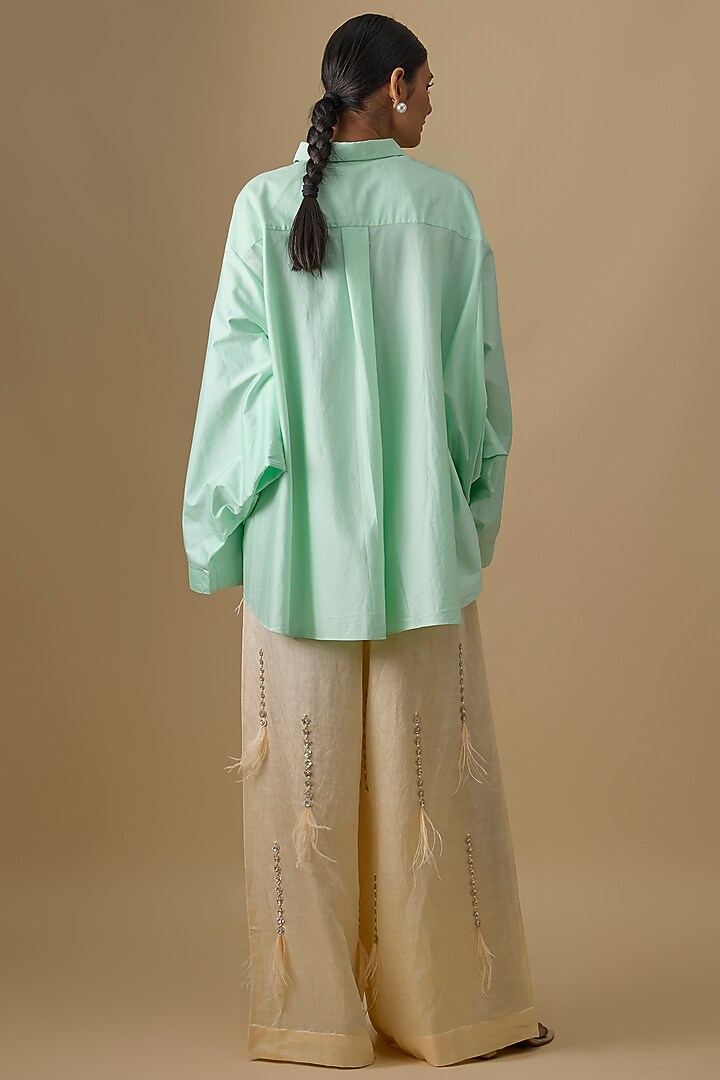 Aqua Cotton Embroidered Shirt by Dilnaz Karbhary at Pernia's Pop Up Shop