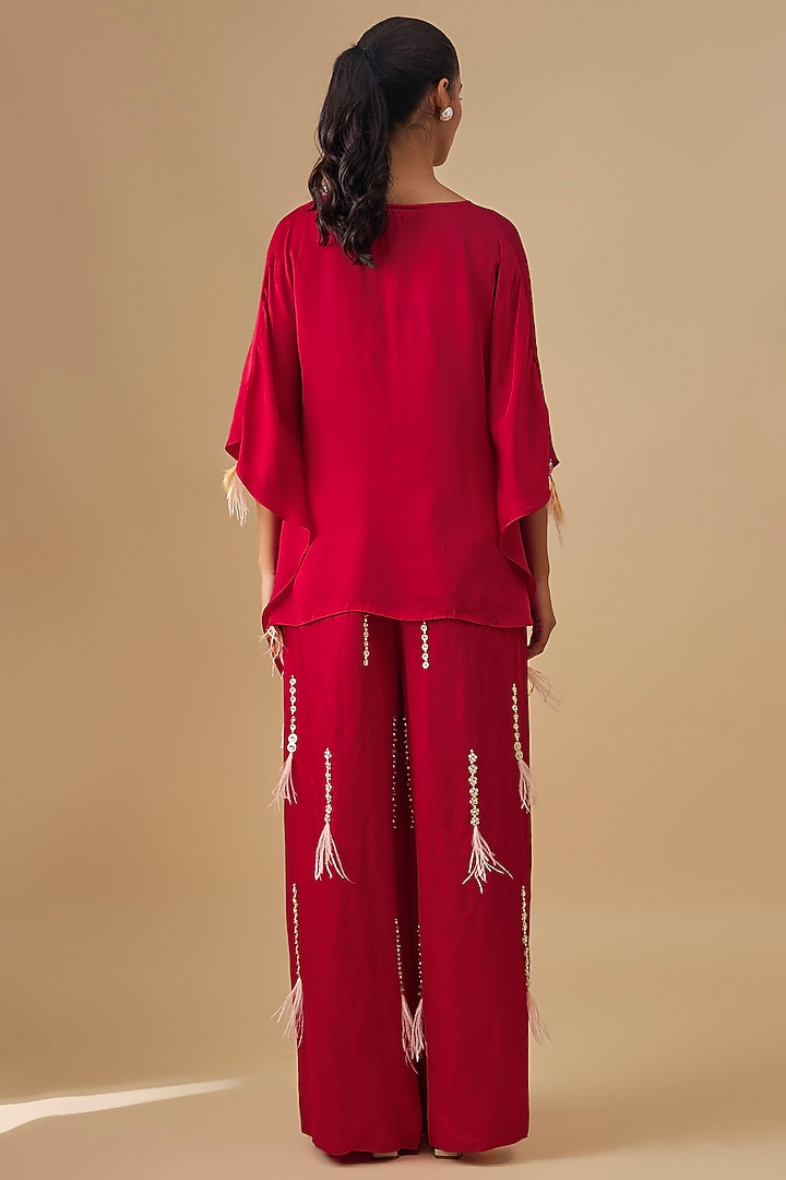 Red Blended Satin Kaftan by Dilnaz Karbhary at Pernia's Pop Up Shop