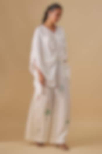 Ivory Blended Linen Trousers by Dilnaz Karbhary at Pernia's Pop Up Shop