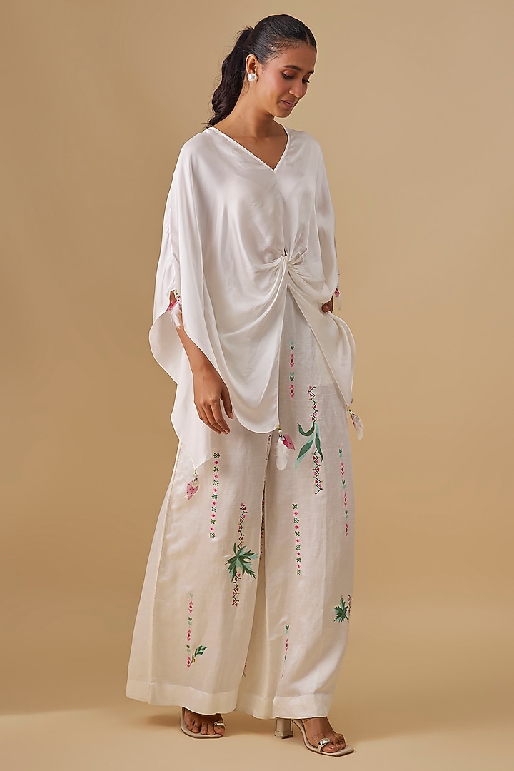 Ivory Blended Linen Trousers by Dilnaz Karbhary at Pernia's Pop Up Shop