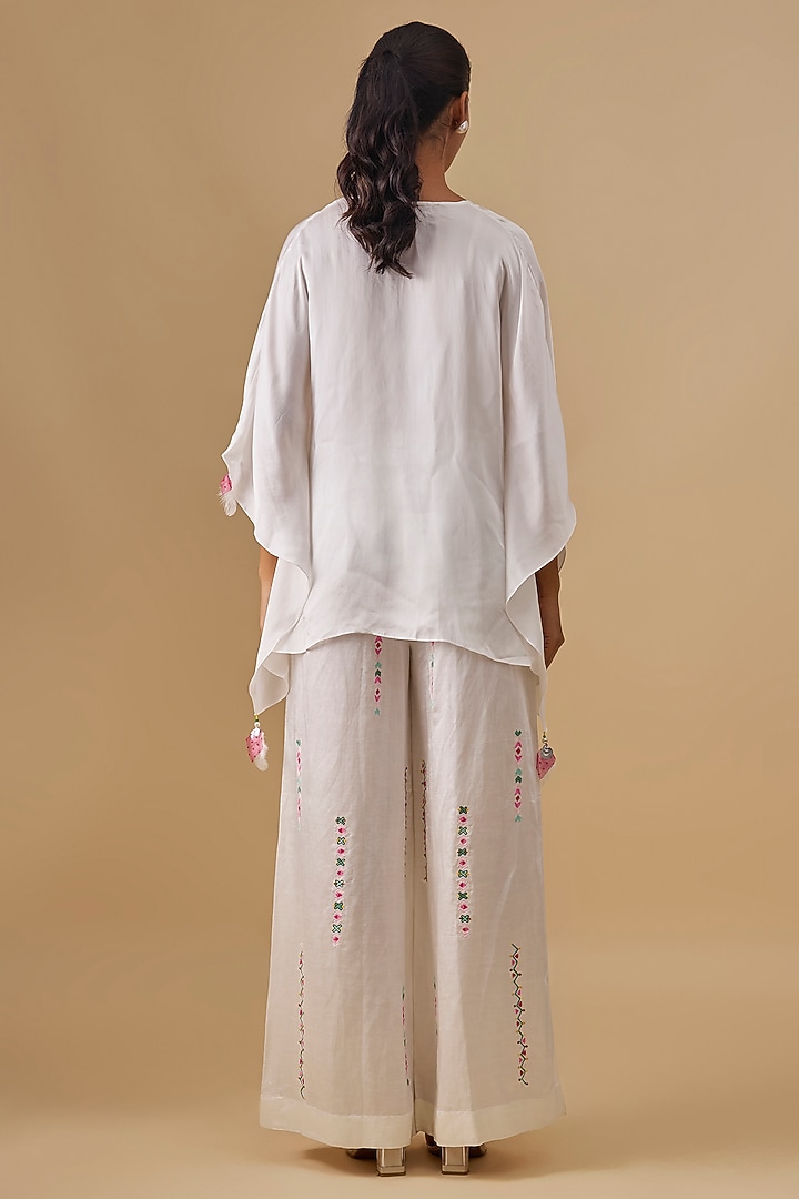 Ivory Blended Linen Trousers by Dilnaz Karbhary at Pernia's Pop Up Shop