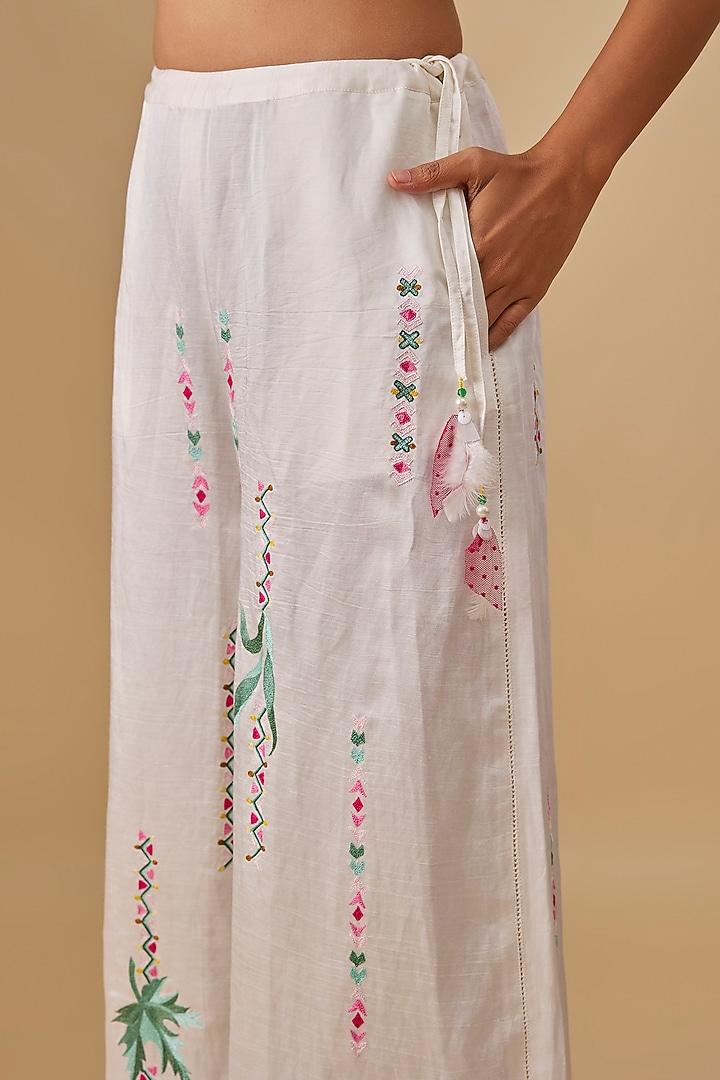Ivory Blended Linen Trousers by Dilnaz Karbhary at Pernia's Pop Up Shop