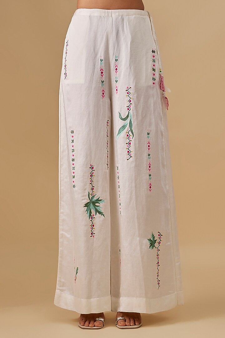 Ivory Blended Linen Trousers by Dilnaz Karbhary at Pernia's Pop Up Shop