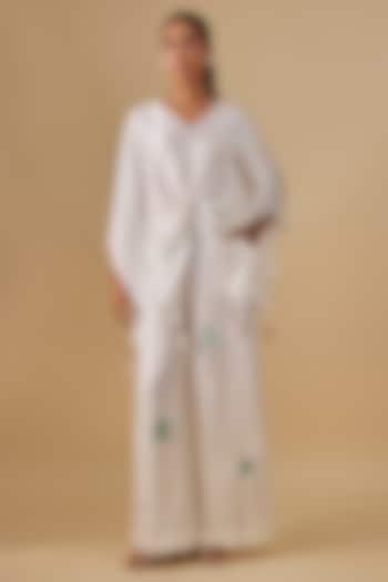 Ivory Blended Satin Kaftan by Dilnaz Karbhary at Pernia's Pop Up Shop