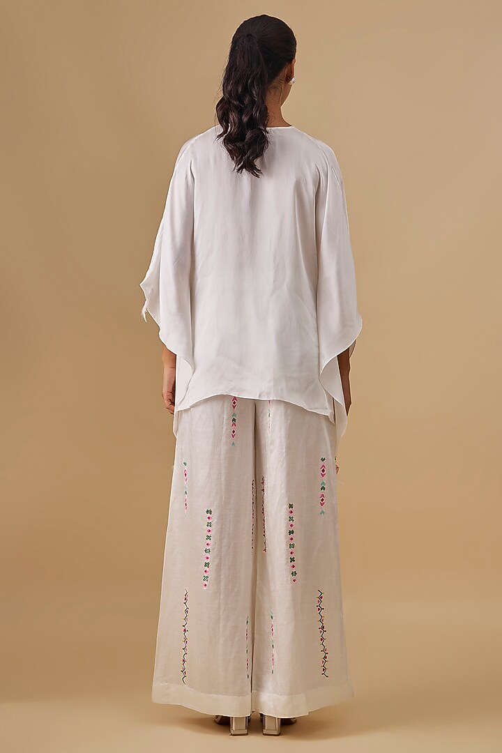 Ivory Blended Satin Kaftan by Dilnaz Karbhary at Pernia's Pop Up Shop