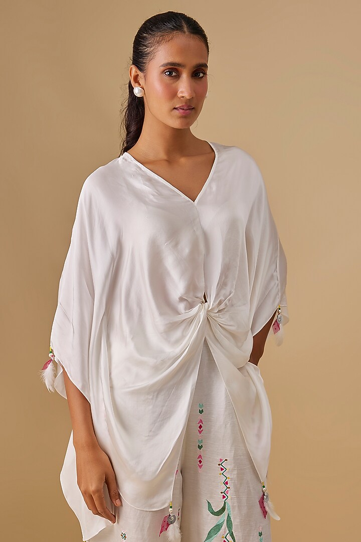 Ivory Blended Satin Kaftan by Dilnaz Karbhary at Pernia's Pop Up Shop