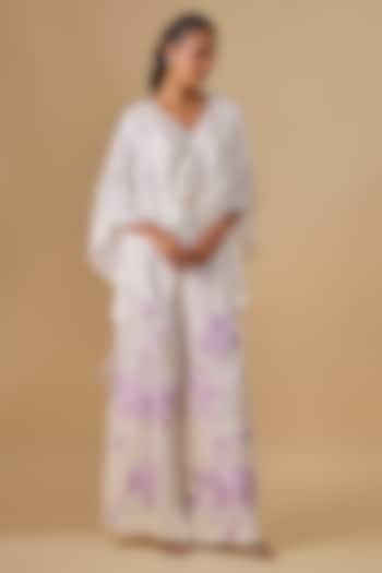 Ivory Blended Satin Kaftan by Dilnaz Karbhary at Pernia's Pop Up Shop