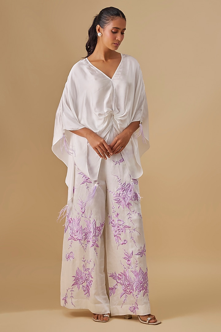 Ivory Blended Satin Kaftan by Dilnaz Karbhary at Pernia's Pop Up Shop