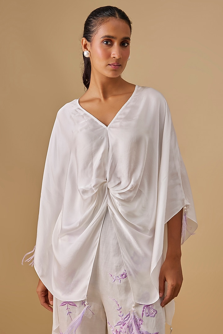 Ivory Blended Satin Kaftan by Dilnaz Karbhary at Pernia's Pop Up Shop