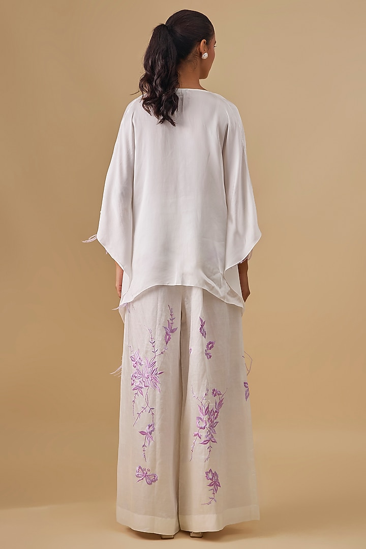 Ivory Blended Linen Trousers by Dilnaz Karbhary at Pernia's Pop Up Shop