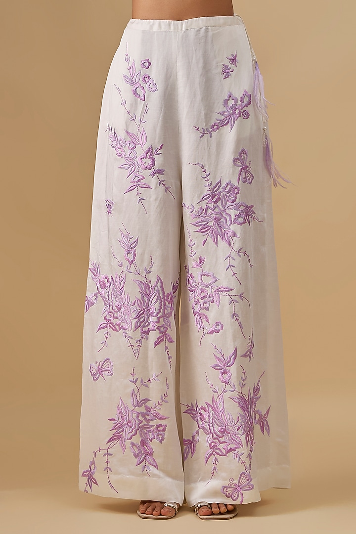 Ivory Blended Linen Trousers by Dilnaz Karbhary at Pernia's Pop Up Shop