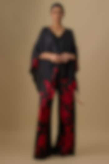 Black Blended Satin Kaftan by Dilnaz Karbhary at Pernia's Pop Up Shop