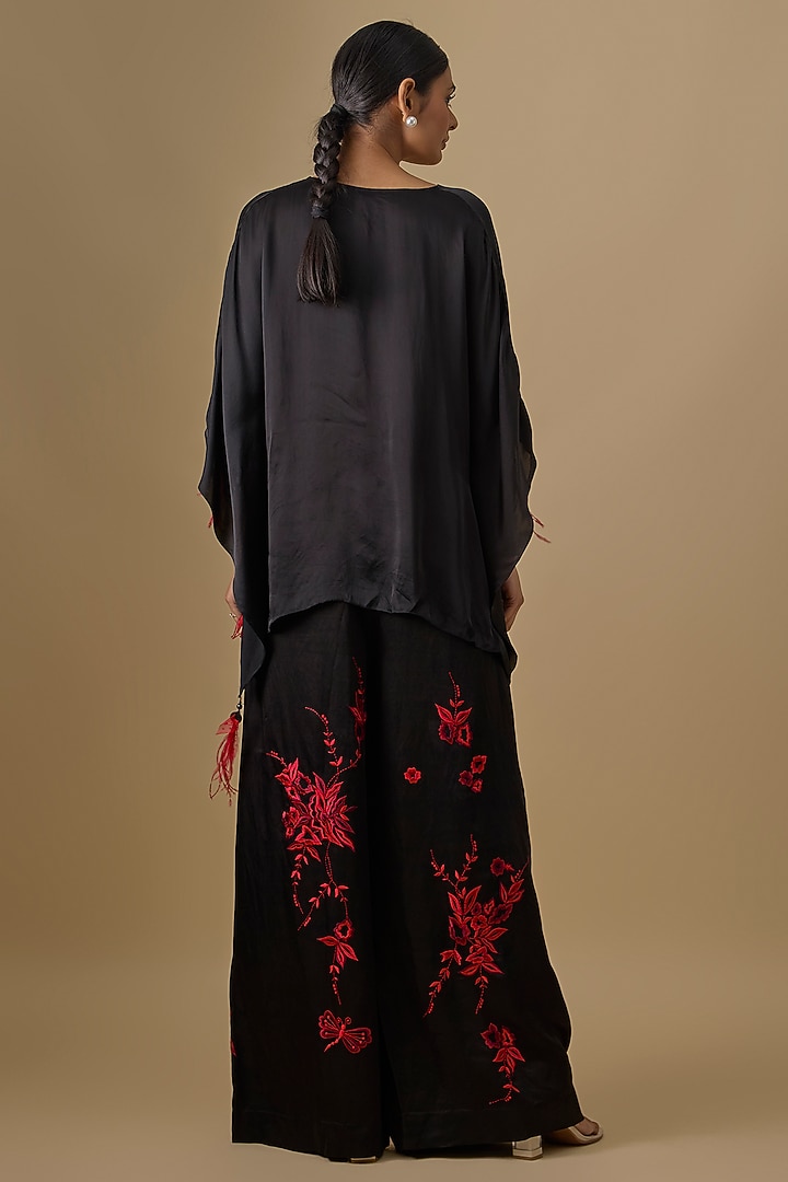Black Blended Linen Trousers by Dilnaz Karbhary at Pernia's Pop Up Shop