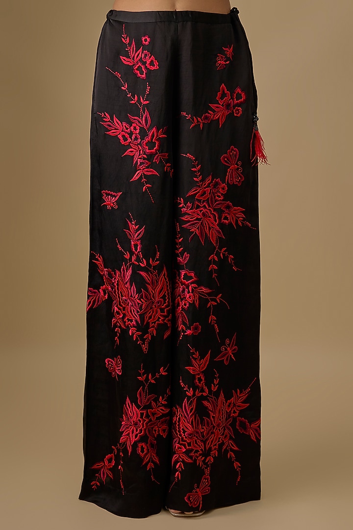 Black Blended Linen Trousers by Dilnaz Karbhary at Pernia's Pop Up Shop