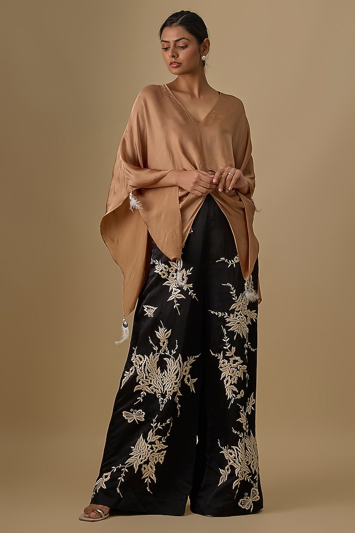 Black Blended Linen Trousers by Dilnaz Karbhary at Pernia's Pop Up Shop