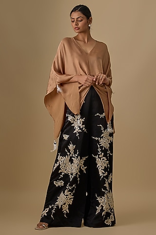 Black Blended Linen Trousers by Dilnaz Karbhary