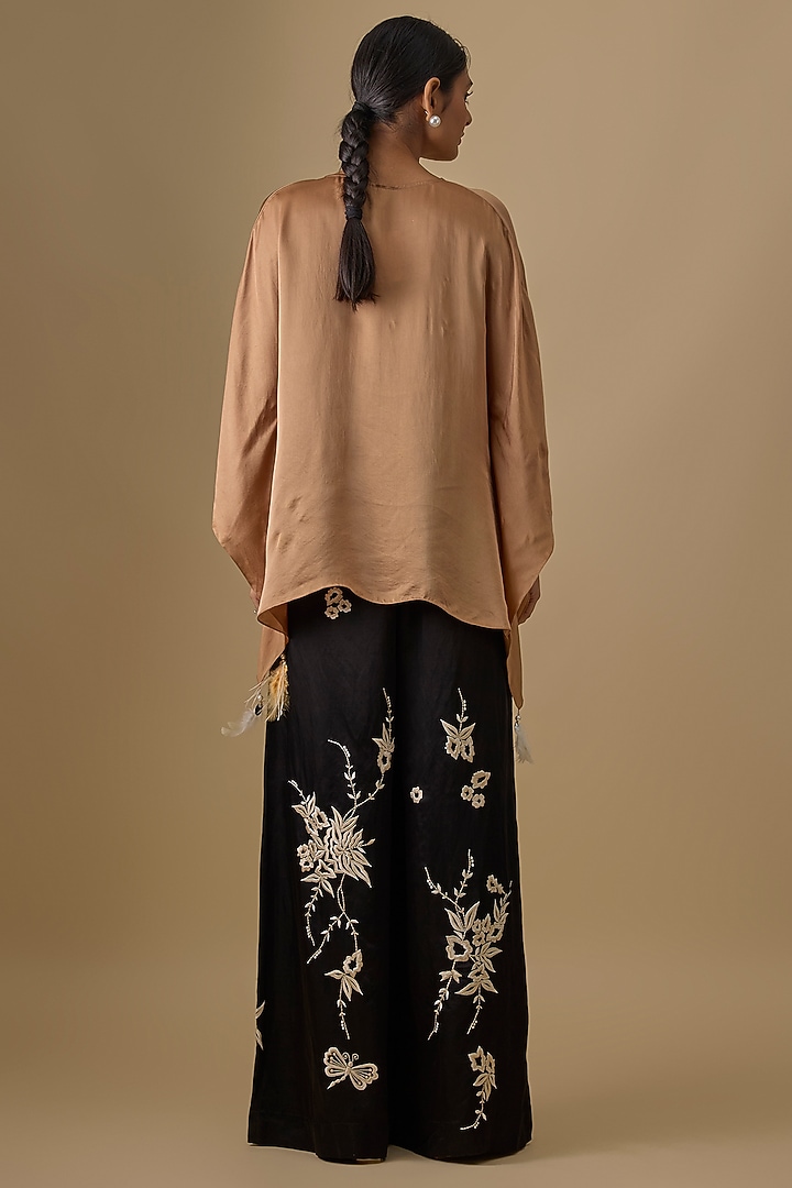 Black Blended Linen Trousers by Dilnaz Karbhary at Pernia's Pop Up Shop