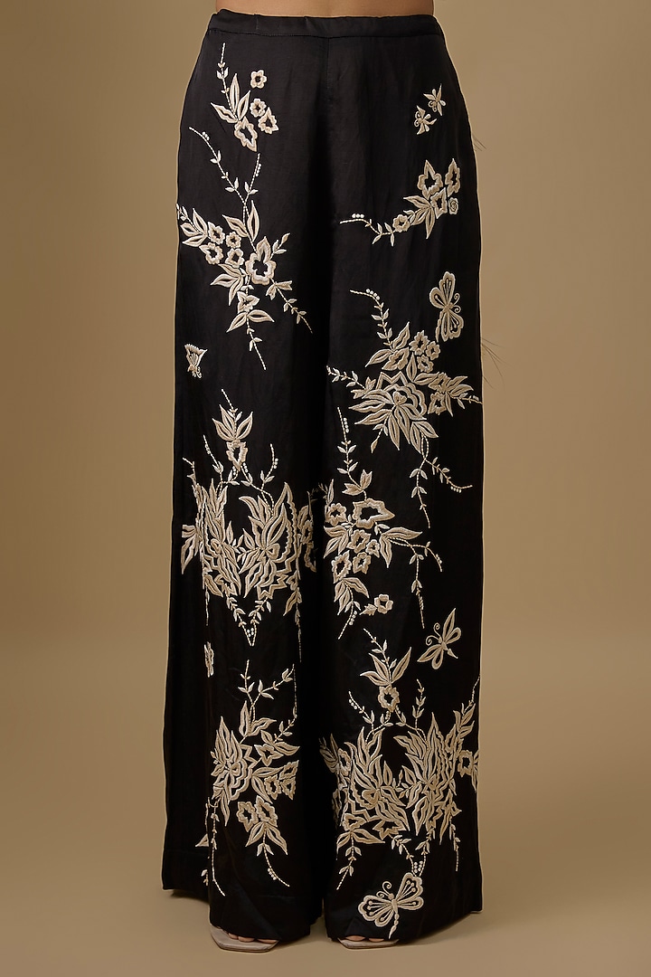 Black Blended Linen Trousers by Dilnaz Karbhary at Pernia's Pop Up Shop