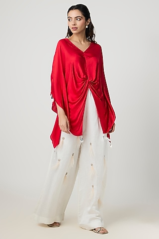 Red Blended Linen Kaftan by Dilnaz Karbhary