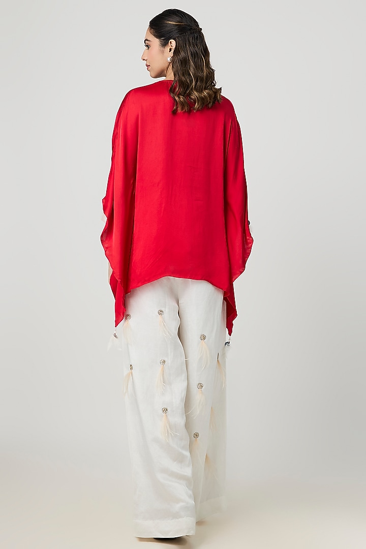 Red Blended Linen Kaftan by Dilnaz Karbhary at Pernia's Pop Up Shop