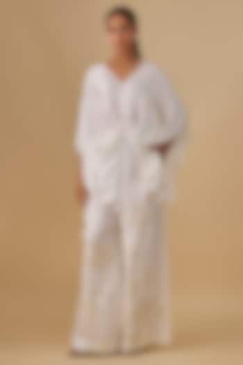 Ivory Blended Linen Trousers by Dilnaz Karbhary at Pernia's Pop Up Shop