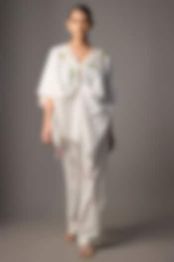 White Blended Linen Trousers by Dilnaz Karbhary at Pernia's Pop Up Shop