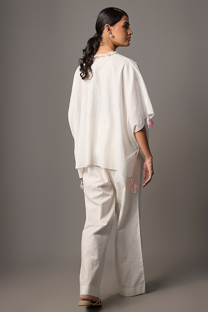 White Blended Linen Trousers by Dilnaz Karbhary at Pernia's Pop Up Shop