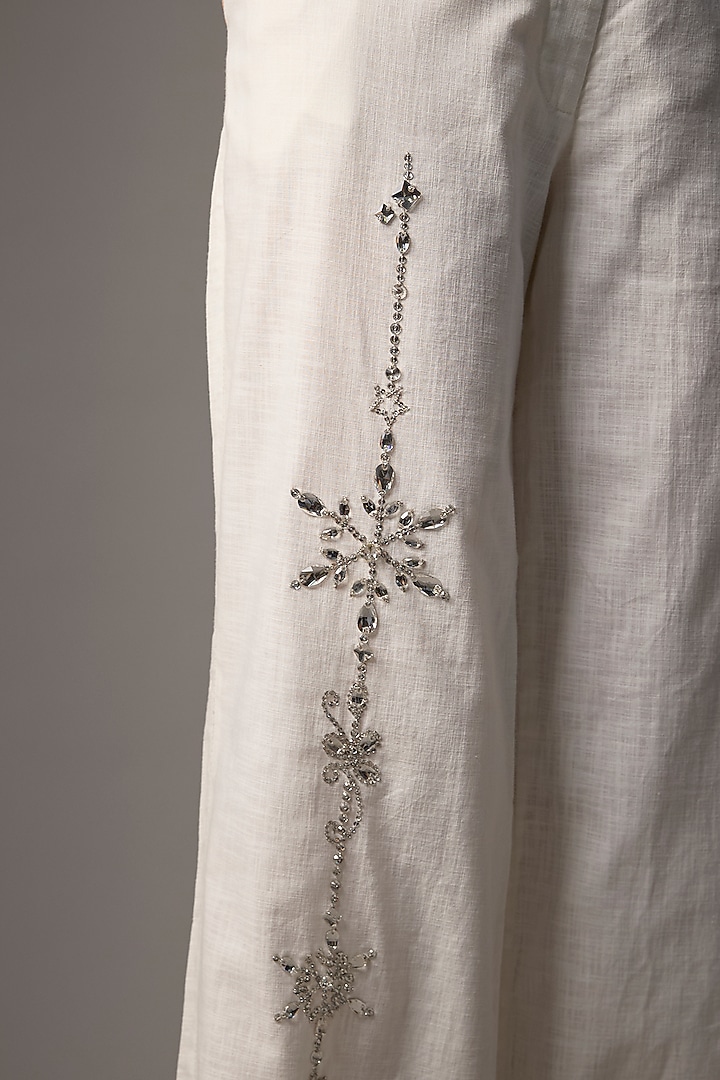 White Blended Linen Trousers by Dilnaz Karbhary at Pernia's Pop Up Shop