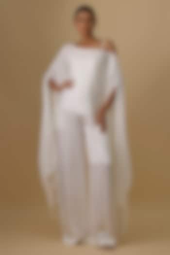 White Blended Satin Kaftan With Jumpsuit by Dilnaz Karbhary at Pernia's Pop Up Shop