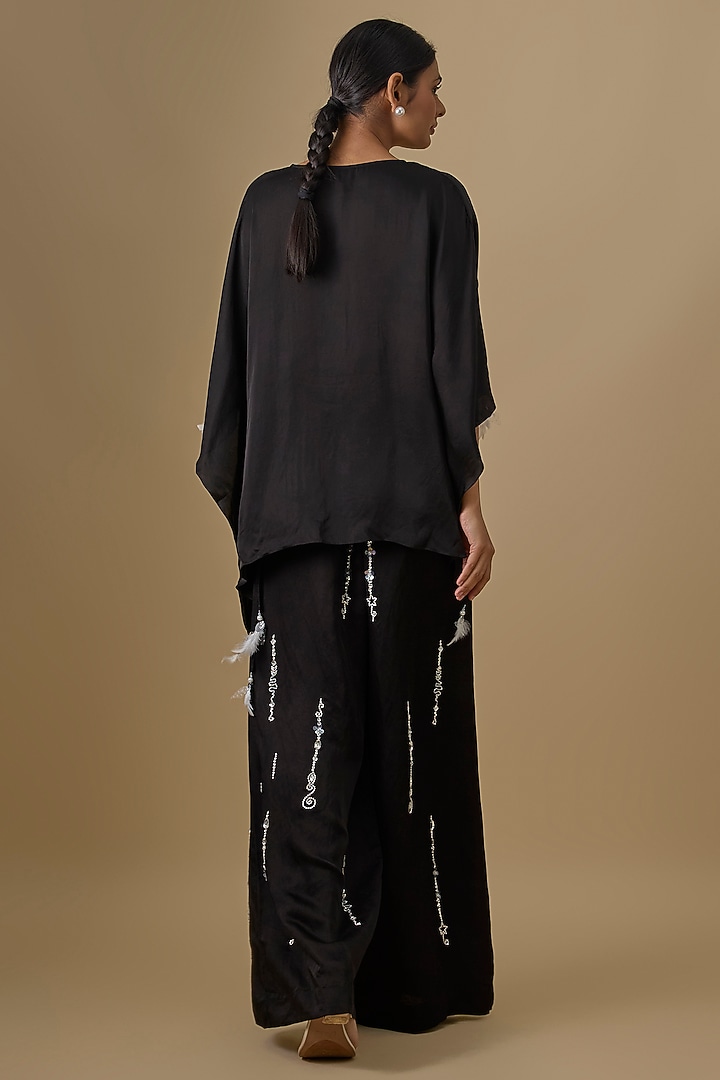 Black Blended Linen Trousers by Dilnaz Karbhary at Pernia's Pop Up Shop