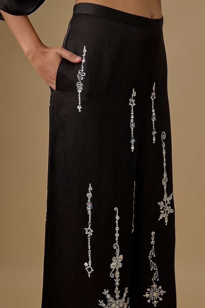 Black Blended Linen Trousers by Dilnaz Karbhary at Pernia's Pop Up Shop