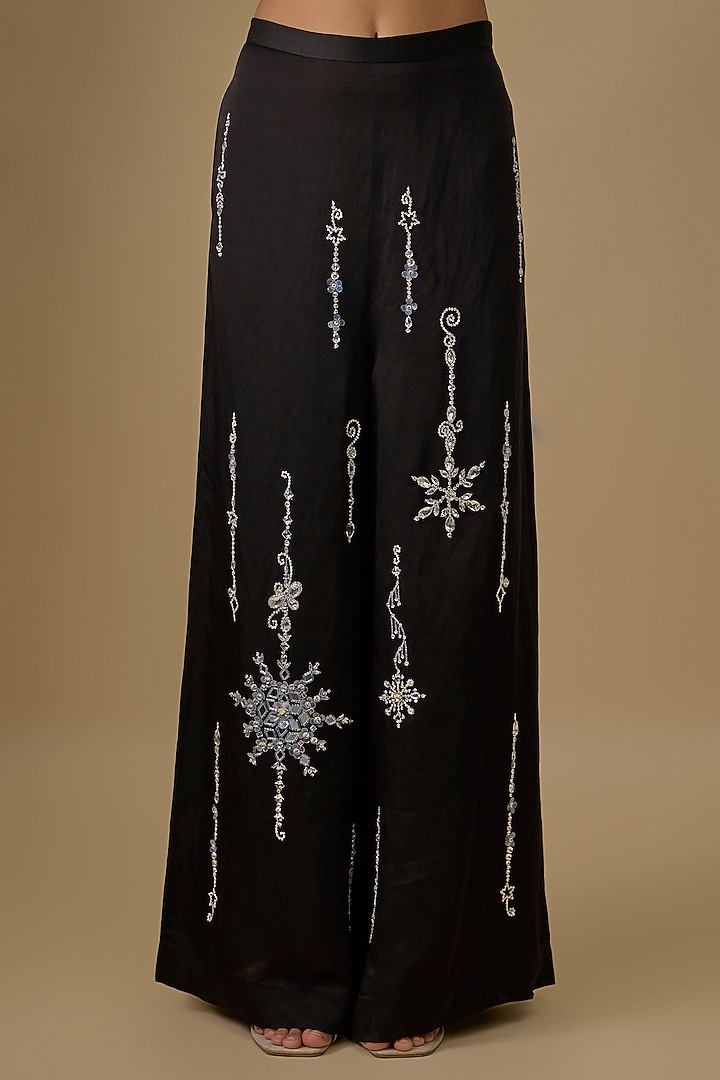 Black Blended Linen Trousers by Dilnaz Karbhary at Pernia's Pop Up Shop