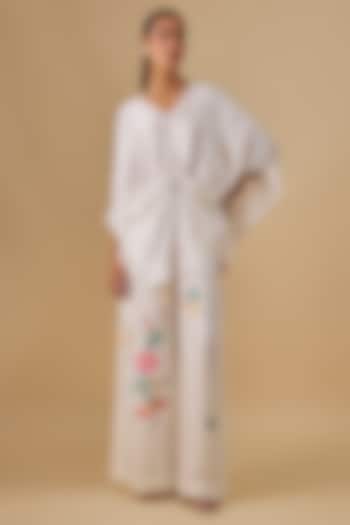 Ivory Blended Linen Trousers by Dilnaz Karbhary at Pernia's Pop Up Shop