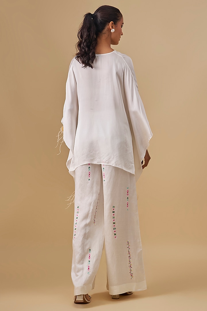 Ivory Blended Linen Trousers by Dilnaz Karbhary at Pernia's Pop Up Shop