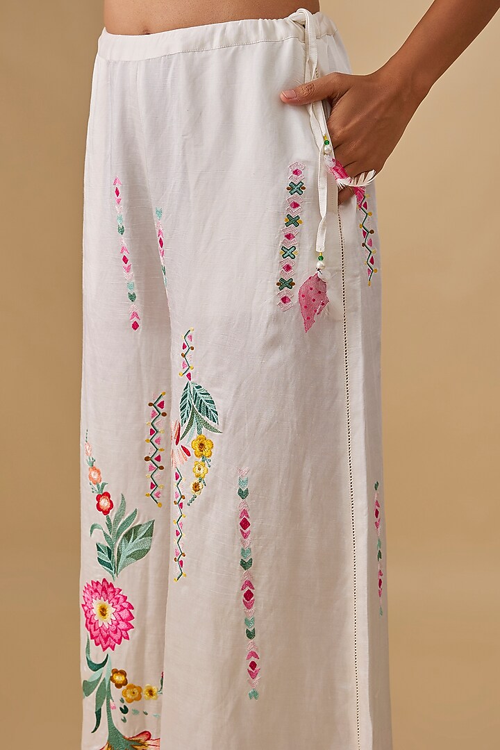 Ivory Blended Linen Trousers by Dilnaz Karbhary at Pernia's Pop Up Shop