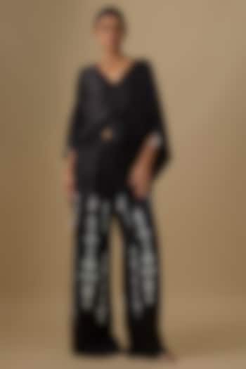 Black Blended Linen Mirror Work Trousers by Dilnaz Karbhary at Pernia's Pop Up Shop