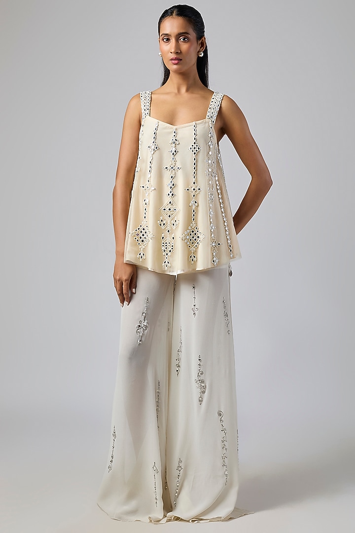 Melon Net & Poly Mirror Embroidered Camisole Top by Dilnaz Karbhary at Pernia's Pop Up Shop