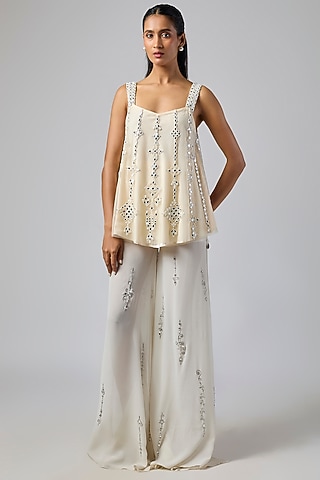 Melon Net & Poly Mirror Embroidered Camisole Top by Dilnaz Karbhary