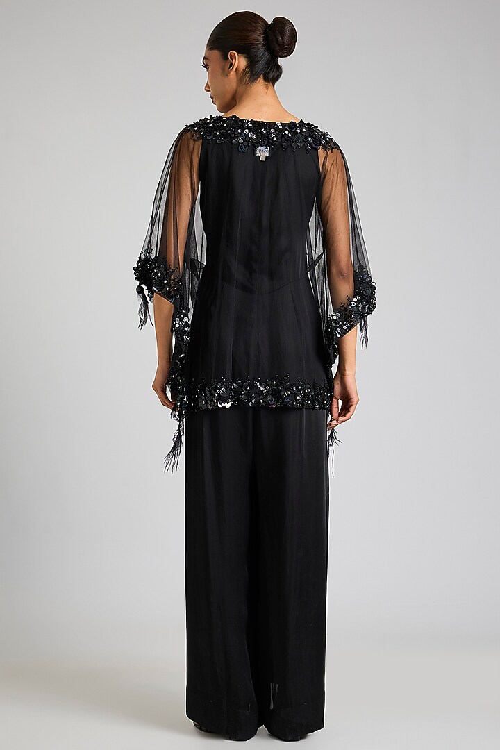 Black Blended Satin Jumpsuit With Kaftan by Dilnaz Karbhary at Pernia's Pop Up Shop