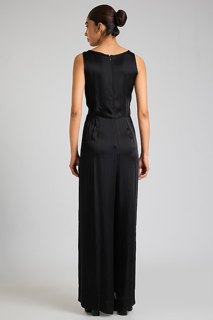 Black Blended Satin Jumpsuit With Kaftan by Dilnaz Karbhary at Pernia's Pop Up Shop