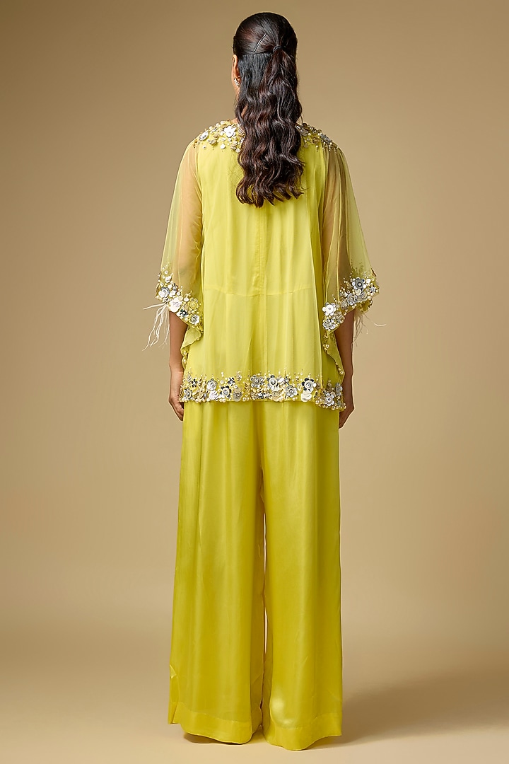 Lemon Blended Satin Jumpsuit With Kaftan by Dilnaz Karbhary at Pernia's Pop Up Shop