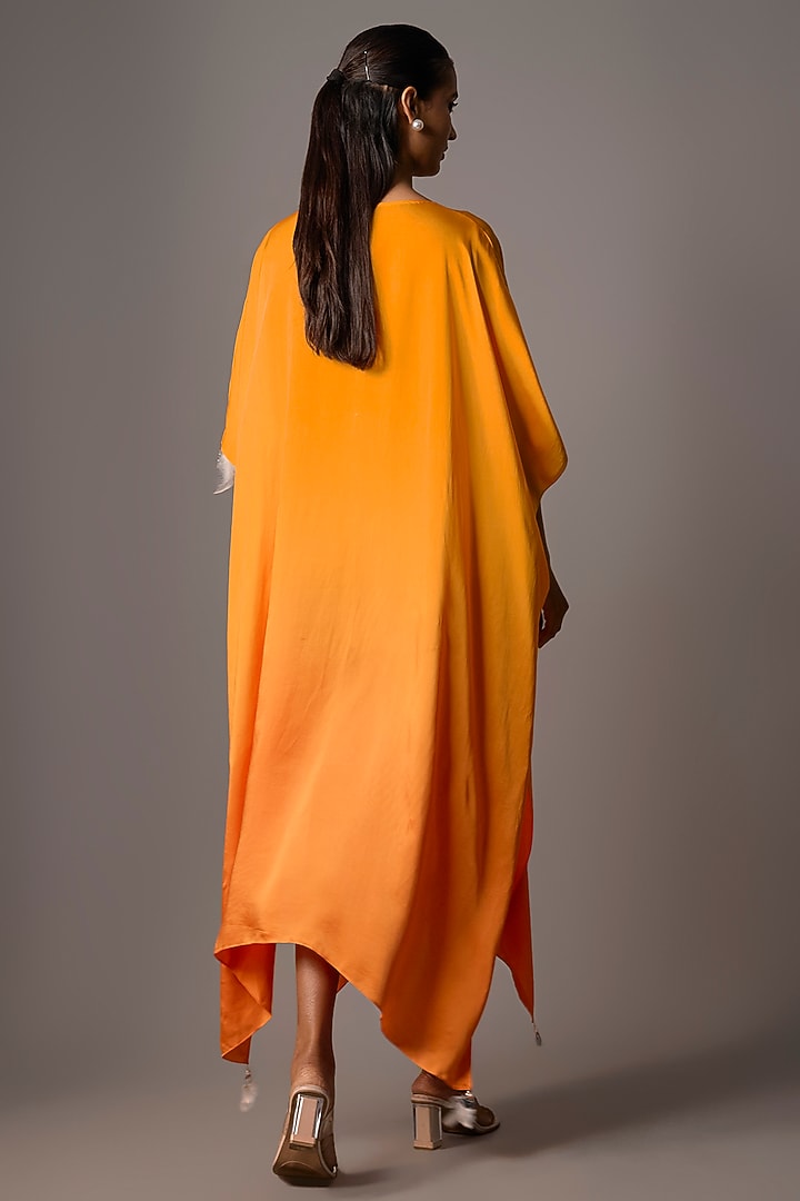 Chrome Saffron Blended Satin Embellished Kaftan by Dilnaz Karbhary at Pernia's Pop Up Shop