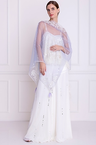 Periwinkle Net Triangle Stole by Dilnaz Karbhary