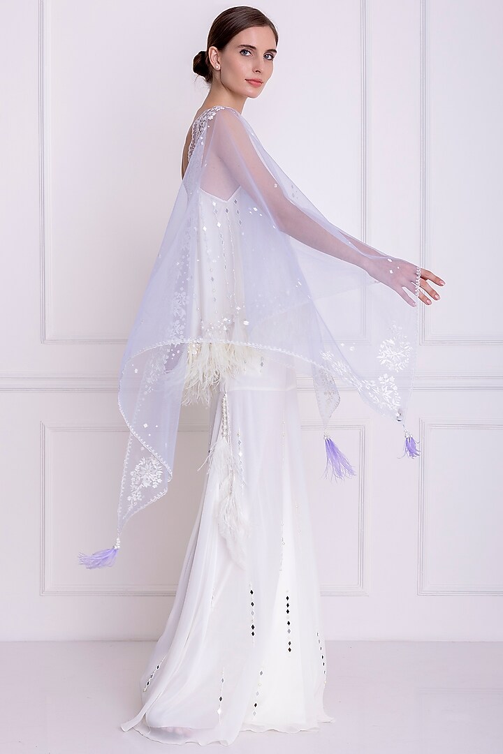 Periwinkle Net Triangle Stole by Dilnaz Karbhary at Pernia's Pop Up Shop