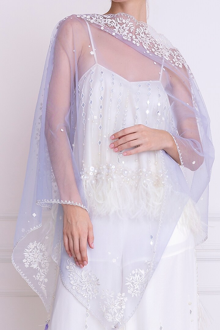 Periwinkle Net Triangle Stole by Dilnaz Karbhary at Pernia's Pop Up Shop